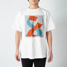 朝だの布 - 赤橙 浅葱 Regular Fit T-Shirt