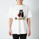  藤ねこりえ/ 𝙁𝙐𝙅𝙄𝙣𝙚𝙘𝙤𝙧𝙞𝙚の美味しいコーヒーを淹れる猫 スタンダードTシャツ