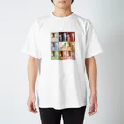 ChibisukeGO ショップSUZURI店のチビスケ&シロちゃんなかよし(枠カラーTシャツ) Regular Fit T-Shirt