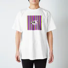 usa100の【白】紫黄色ストライプ羊 Regular Fit T-Shirt