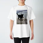 AMURITANONIWA-OFF LINE ART SHOPの魚をくわえた島猫 スタンダードTシャツ
