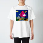 Blupiggの幸せの丘ピンクの木 スタンダードTシャツ