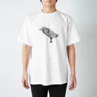 眠〜い眠〜いトカゲの巣のモノクロ鳥 スタンダードTシャツ