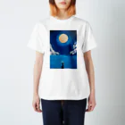 AKI SPRAY PAINT アキ スプレーペイントの満月の下の猫 Regular Fit T-Shirt