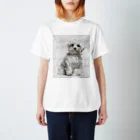 【CPPAS】Custom Pet Portrait Art Studioの マルチーズドッグ - レンガブロック背景 Regular Fit T-Shirt