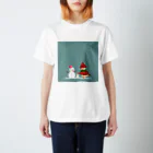 月見里 雀 -yamanashi suzume-の雪だるまと雀 スタンダードTシャツ