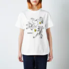 ビールとアート TM-3 Designの名画 × BEER（鳥獣戯画・イラストMAXサイズ）黒線画 Regular Fit T-Shirt