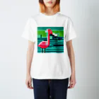 SHINYA_AI-PROJECTのドット絵のフラミンゴ スタンダードTシャツ