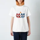ミニマムユニヴァース@SUZURIのデビねこくんとデビねずちゃんと月のドット絵Tシャツ スタンダードTシャツ