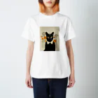 4628 - 萬屋 -の襟付き黒猫 スタンダードTシャツ