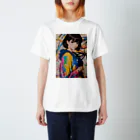 80s pop anime artの彼女はみなぎるエネルギーと魅力を放つ スタンダードTシャツ