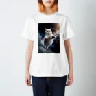 宇宙猫グッズ多数! ねこねこ製作所の【 宇宙猫 】夢見る白猫ver スタンダードTシャツ