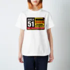 オノマトピアのエリア51警告看板【おもしろ標識】ヴィンテージ・レトロ・UFO スタンダードTシャツ