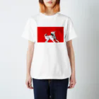 Mix Dog ITEM SHOP MUGIのRED Mix DOG 雑種犬 プリントTシャツ あくびver スタンダードTシャツ