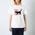 TOSAKARESPECTの歩き猫　黒猫　サイドロゴ スタンダードTシャツ