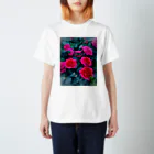 ナスタチウムのお花図鑑の雨の日のバラの世界 スタンダードTシャツ