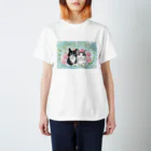 Ａｔｅｌｉｅｒ　Ｈｅｕｒｅｕｘのクロとモネ　薔薇をあしらったパステルイラスト Regular Fit T-Shirt