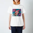 NORIMA'S SHOP の薔薇、芍薬、牡丹のボタニカルブーケと螺鈿模様の壁紙イラスト スタンダードTシャツ