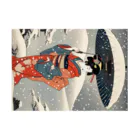 日本の風景 COOL JAPANの日本の風景、雪降る中を歩く舞妓さん　Japanese senery：Maiko in the snow Stickable Poster :horizontal position