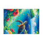 日本の風景 COOL JAPANの日本の風景:沖縄渡嘉志久ビーチの泳ぐ海がめ、Japanese scenery: Sea turtles swimming at Tokashiki Beach,Okinawa Stickable Poster :horizontal position