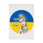 諭苑のSUZURI店のLove＆Peace観世音菩薩ウクライナ国旗背景 吸着ポスター