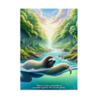 k.a.u.j.7の時間の流れを象徴する川の中でゆったりと泳ぐ、ナマケモノの姿🌿 Stickable Poster