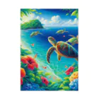 日本の風景 COOL JAPANの日本の風景:沖縄渡嘉志久ビーチの泳ぐ海がめ、Japanese scenery: Sea turtles swimming at Tokashiki Beach,Okinawa Stickable Poster