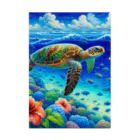 日本の風景 COOL JAPANの日本の風景:沖縄渡嘉志久ビーチの泳ぐ海がめ、Japanese scenery: Sea turtle swimming at Tokashiki Beach, Okinawa Stickable Poster