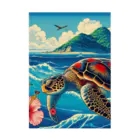 日本の風景 COOL JAPANの日本の風景:荒波にもまれる海がめ、Japanese scenery: Sea turtle caught in rough waves Stickable Poster