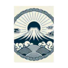 Cool Japanese CultureのMinimalist Traditional Japanese Motif Featuring Mount Fuji and Seigaiha Patterns Stickable Poster