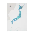 ナナナムーのフルイドアート青の地図・日本 吸着ポスター