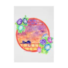 星架月の「窓際の夏」夕焼け・朝顔縁・ネコ Stickable Poster