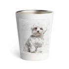 【CPPAS】Custom Pet Portrait Art Studioの マルチーズドッグ - レンガブロック背景 Thermo Tumbler