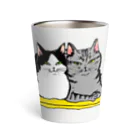 猫竹（nekotake)の黄色い座布団のサバトラとハチワレ仲良し猫(香箱)-猫竹 Thermo Tumbler