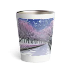 Yossy's Item Factoryの夜の桜並木に雪 Thermo Tumbler