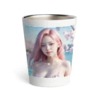 AI goddessの桜と川と青空と、ピンクの髪の女の子 Thermo Tumbler