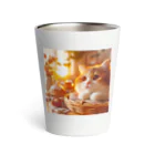 pikaraのかわいい猫と日の出のイラスト Thermo Tumbler