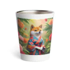 ポンキチはうすの花に囲まれた着物姿の柴犬 Thermo Tumbler