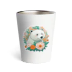 りんりんの可愛いシロクマちゃんショップ　かわいいよ！の花に囲まれている白くま Thermo Tumbler