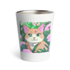 キュート＆クールのアニメ調・花畑の猫 Thermo Tumbler