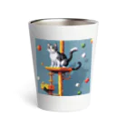 HIROKITI_HAPPYのキャットタワーで遊ぶ猫 Thermo Tumbler