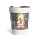 花束娘のThe Girl in the Light with Blue Butterflies in the Garden Thermo Tumbler