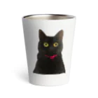 小鳥と映画館のおめめまん丸 黒猫 Thermo Tumbler