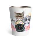 SANKAKU DESIGN STOREの仲良し！ぺちゃかわ猫ちゃんたちのバカンス。 Thermo Tumbler