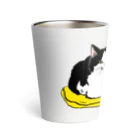 猫竹（nekotake)の黄色い座布団のサバトラとハチワレ仲良し猫(香箱)-猫竹 Thermo Tumbler