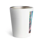 Colorful Canvasのネオンをバックにしているクールな青年 Thermo Tumbler