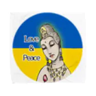 諭苑のSUZURI店のLove＆Peace観世音菩薩ウクライナ国旗背景 タオルハンカチ