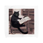 mugcupの本を読む黒猫 Towel Handkerchief