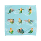 tokyoShioriのコザクラインコ水浴び連続模様・水色 Towel Handkerchief