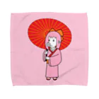 豚人イラストのパンダ武島のお豚（とん）さん、和傘をさす。（ハンカチ版） Towel Handkerchief